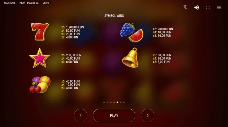 Heart Deluxe 2x - tabela wypłat z rozszerzającym się sercem wild