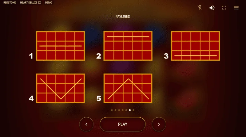 Heart Deluxe 2x - schemat pięciu linii wygrywających od lewej do prawej