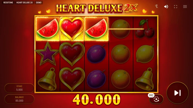 Heart Deluxe 2x - kombinacja wygrywająca z wild na bębnie